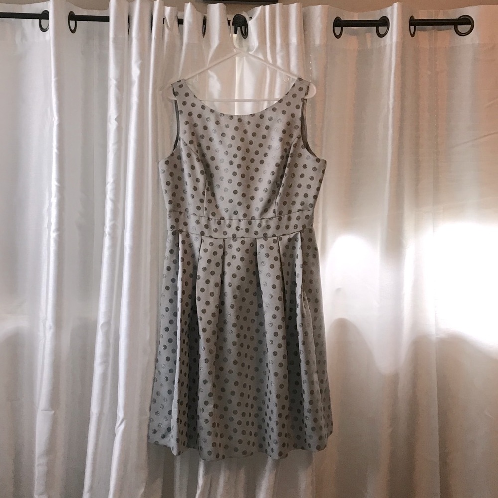 Eliza J Grey and Silver polka dot dress